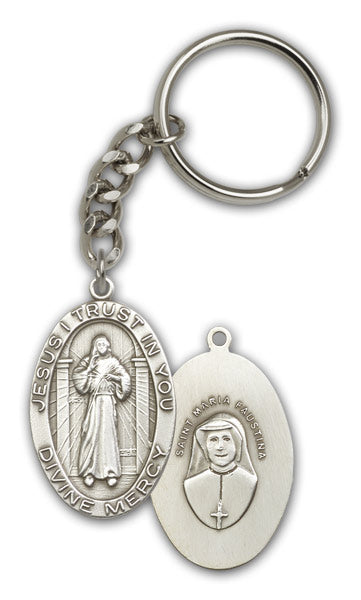 Antique Silver Divine Mercy Keychain