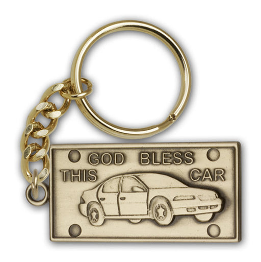 Antique Gold God Bless This Car Keychain