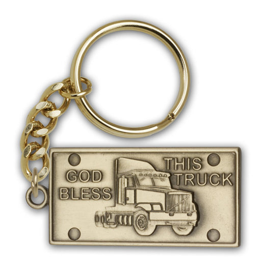 Antique Gold God Bless This Truck Keychain