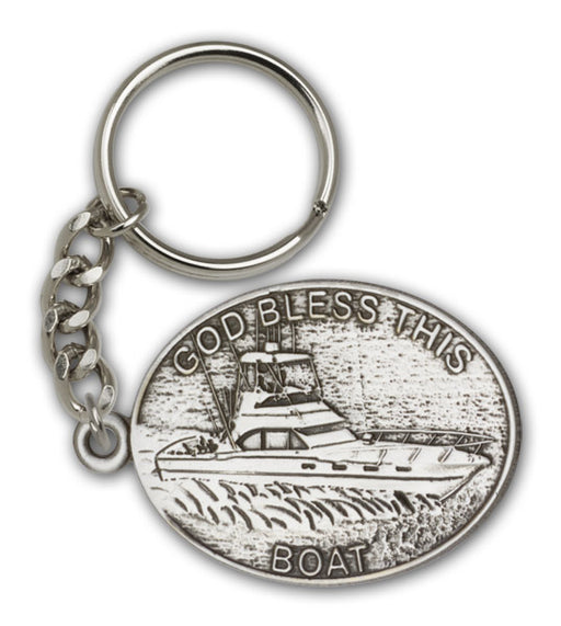 Antique Silver God Bless This Boat Keychain