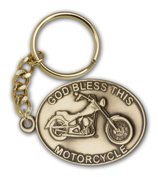 Antique Gold God Bless This Motorcycle Keychain