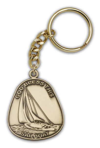 Antique Gold God Bless This Sailboat Keychain