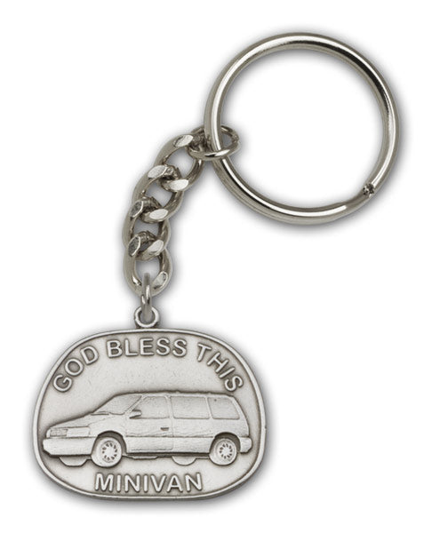 Antique Silver God Bless This Mini-Van Keychain