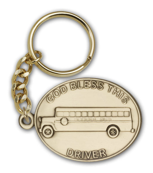 Antique Gold God Bless This Bus Driver Keychain