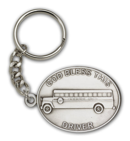 Antique Silver God Bless This Bus Driver Keychain