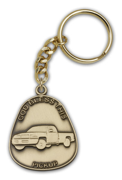 Antique Gold God Bless This Pickup Keychain