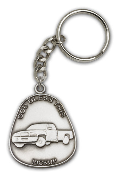 Antique Silver God Bless This Pickup Keychain