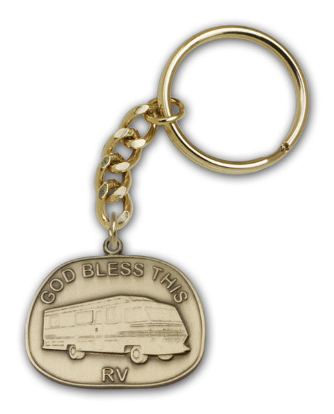 Antique Gold God Bless This Rv Keychain