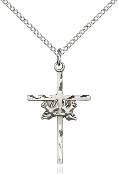 Sterling Silver Doves and Cross Necklace Set