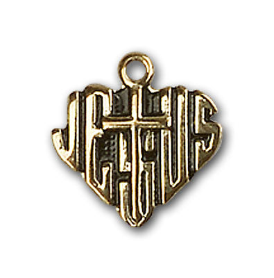 14K Gold Heart of Jesus and Cross Pendant
