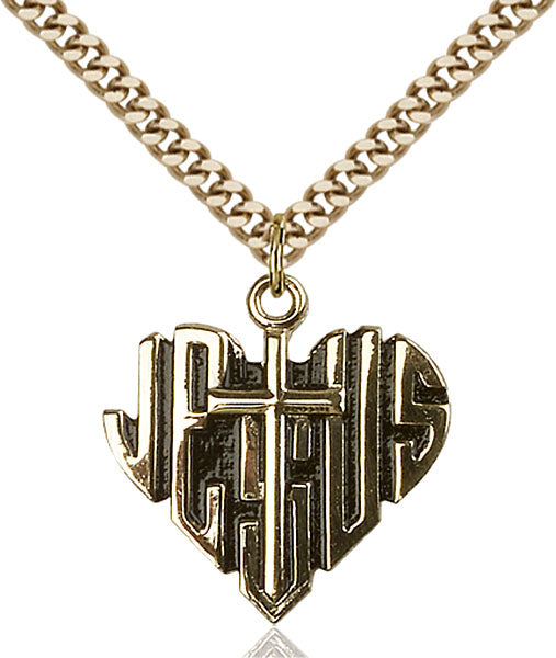 Gold-Filled Heart of Jesus and Cross Necklace Set