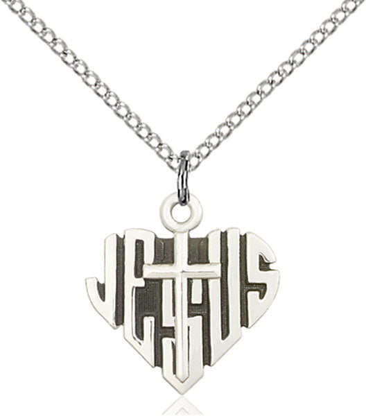 Sterling Silver Heart of Jesus and Cross Necklace Set