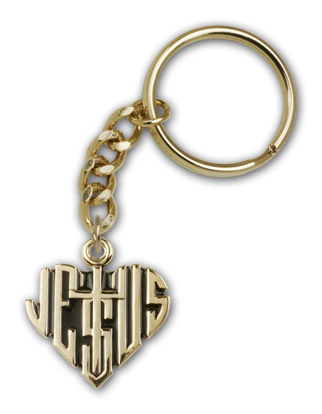 Gold Plate Heart of Jesus w/Cross Keychain