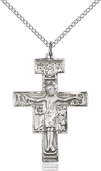 Sterling Silver San Damiano Crucifix Necklace Set
