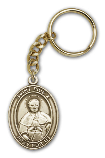 Antique Gold Saint Pius X Keychain