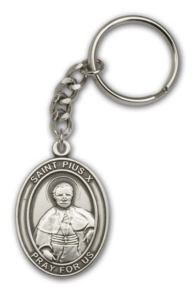 Antique Silver Saint Pius X Keychain