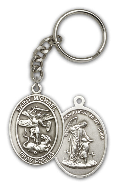Antique Silver Saint Michael the Archangel Keychain