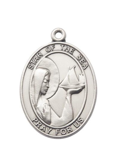 Silver Oxide Our Lady Star of the Sea Keychain