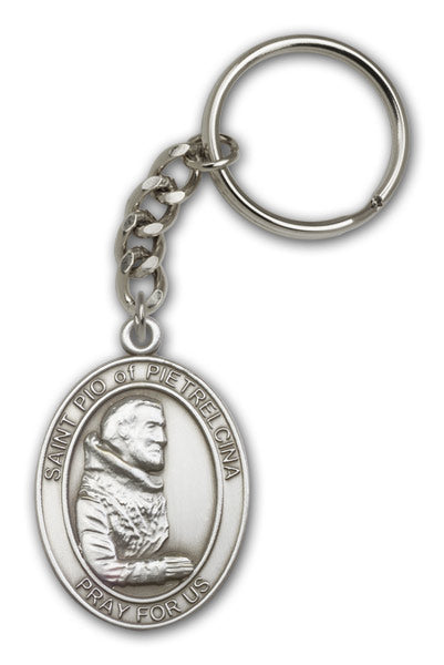 Antique Silver Saint Pio of Pietrelcina Keychain