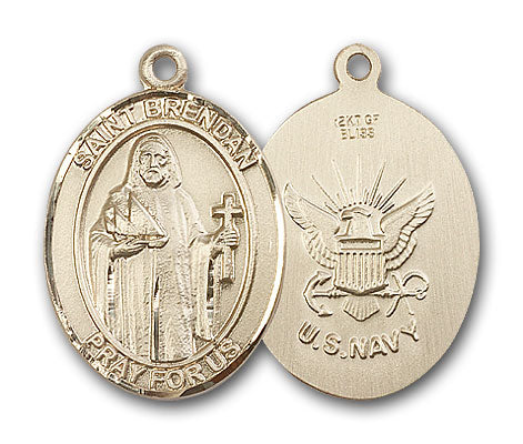 14K Gold Saint Brendan the Navigator Navy Pendant