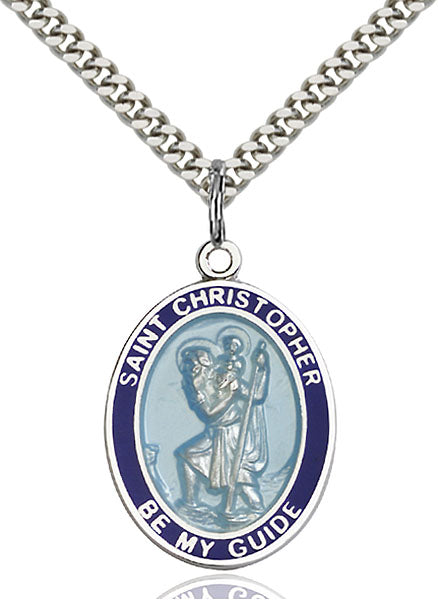 Sterling Silver Saint Christopher Blue Border Pendant