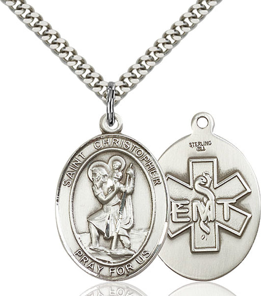 Sterling Silver Saint Christopher EMT Necklace Set