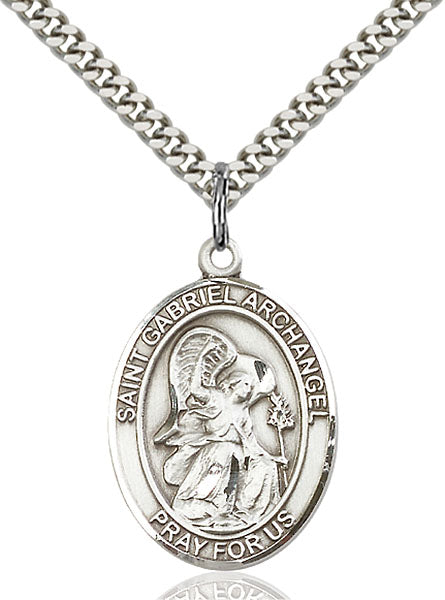 Sterling Silver Saint Gabriel the Archangel Necklace Set