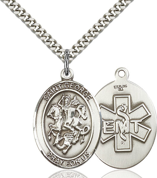 Sterling Silver Saint George Emt Necklace Set