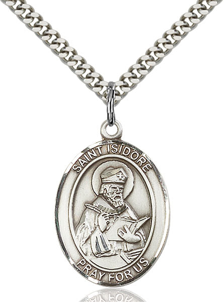 Sterling Silver Saint Isidore of Seville Necklace Set