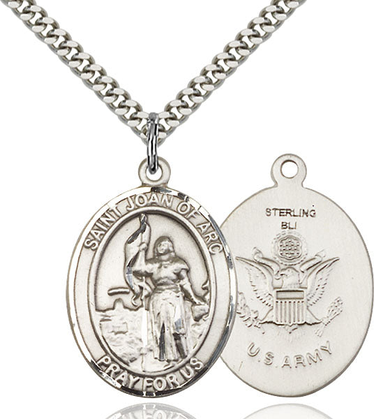 Sterling Silver Saint Joan of Arc Army Necklace Set