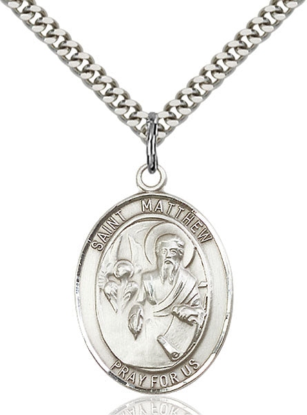 Sterling Silver Saint Matthew the Apostle Necklace Set