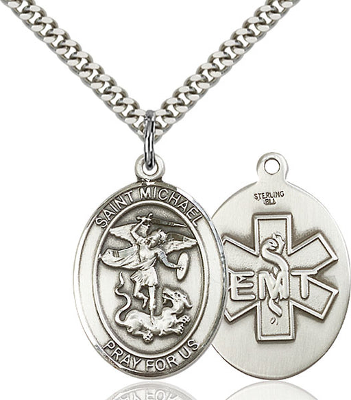 Sterling Silver Saint Michael EMT Necklace Set