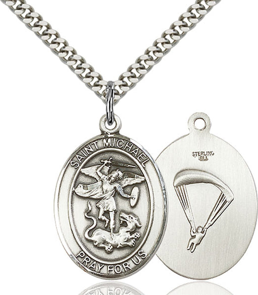 Sterling Silver Saint Michael Paratrooper Necklace Set