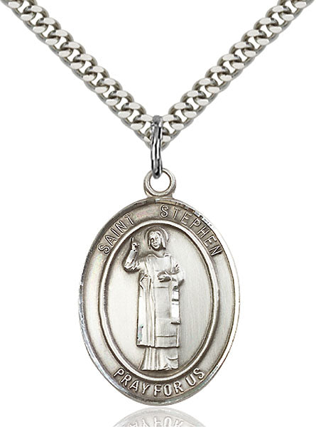 Sterling Silver Saint Stephen the Martyr Necklace Set