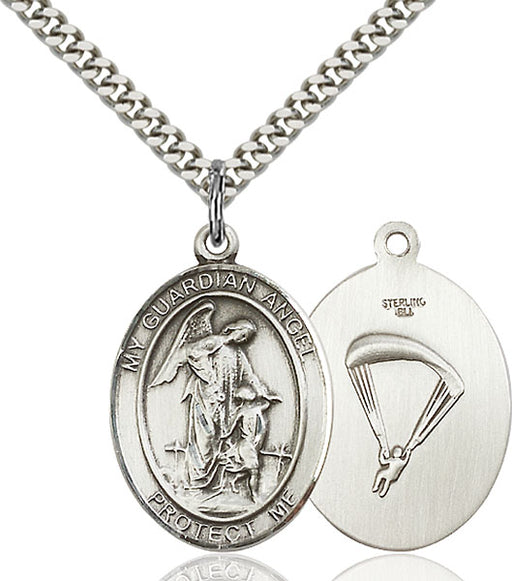 Sterling Silver Guardian Angel, Angel Jewelry Paratrooper Necklace Set