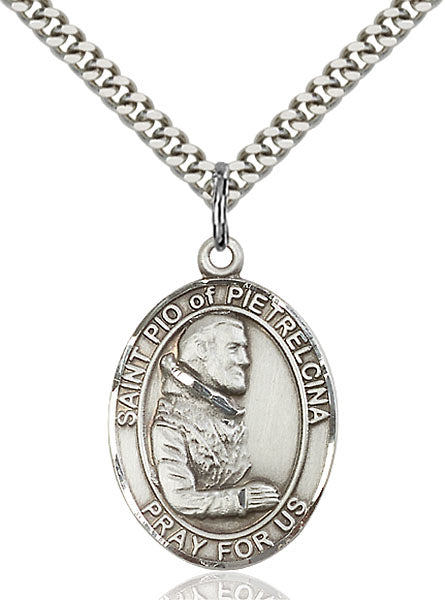 Sterling Silver Saint Pio of Pietrelcina Necklace Set