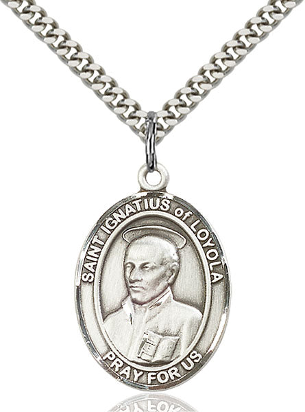 Sterling Silver Saint Ignatius of Loyola Necklace Set