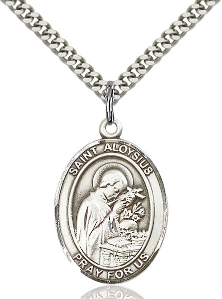 Sterling Silver Saint Aloysius Gonzaga Necklace Set