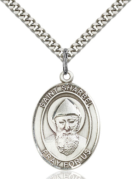 Sterling Silver Saint Sharbel Necklace Set
