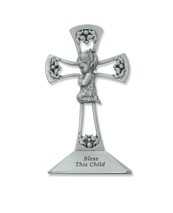 4-inch Pewter Stng Girl Cross