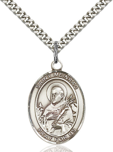 Sterling Silver Saint Meinrad of Einsideln Necklace Set