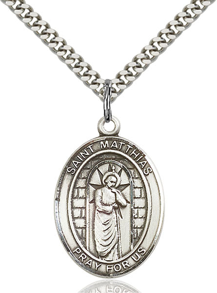 Sterling Silver Saint Matthias the Apostle Necklace Set