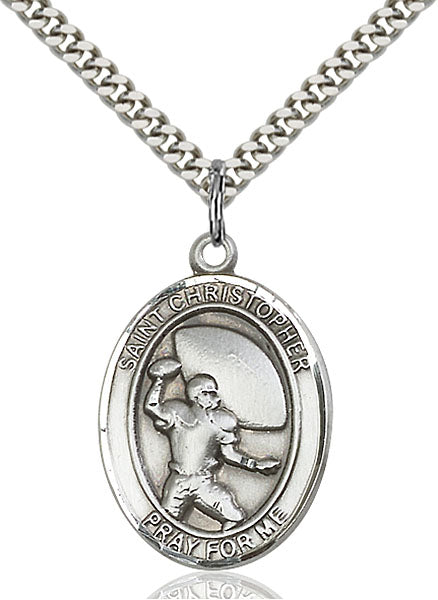 Sterling Silver Saint Christopher Football Necklace Set