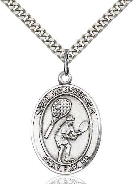 Sterling Silver Saint Christopher Tennis Necklace Set