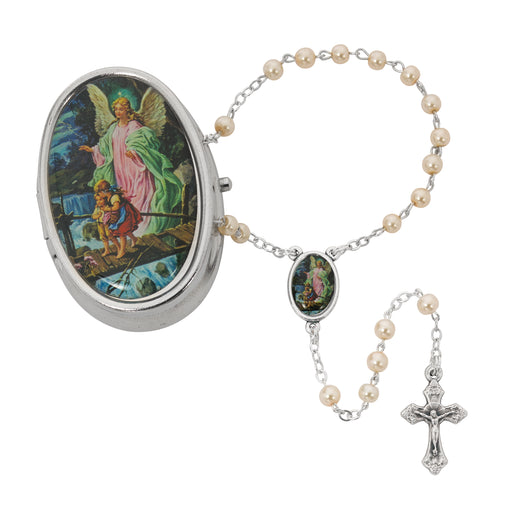 Guard. Angel Pearl Rosary with Box