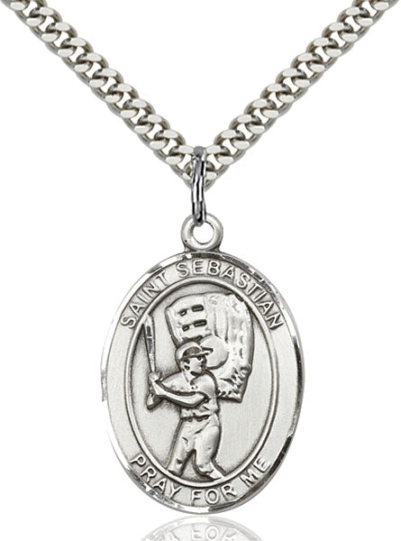 Sterling Silver Saint Sebastian Baseball Necklace Set