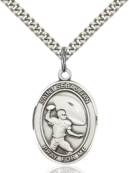 Sterling Silver Saint Sebastian Football Necklace Set