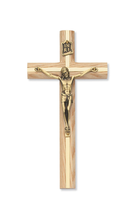 8-inch Oak Crucifix with Gold Inlay
