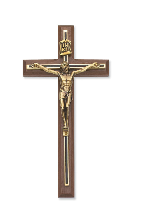 10-inch Walnut Crucifix Blk/Gld Overlay