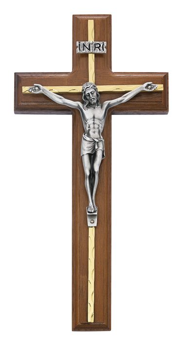 10-inch Walnut Crucifix Silver Overlay